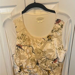 Anthropologie Deletta Blouse Womens Small Velvet Front Long Sleeve Floral